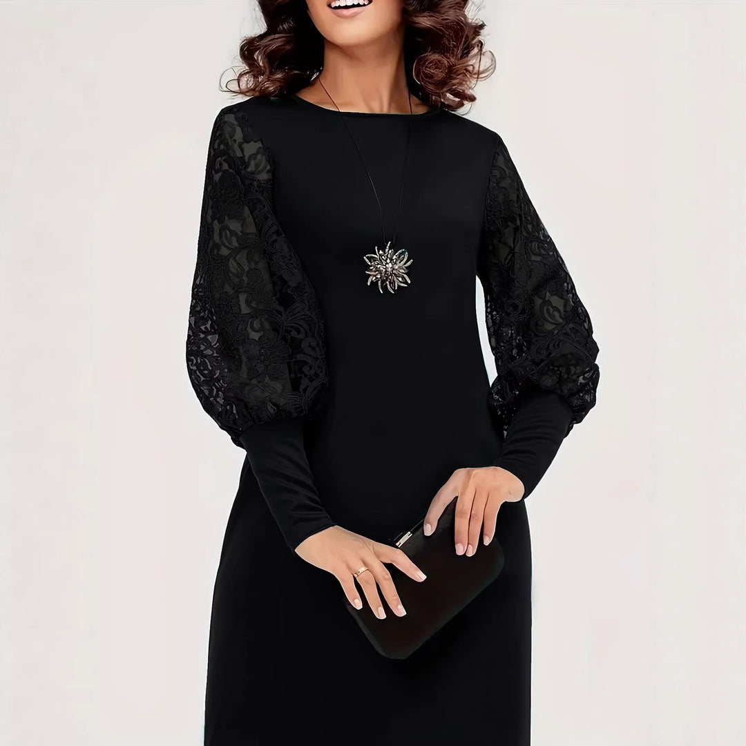 Ladies elegant dress with lace sleeves and fitted cut Lisslune