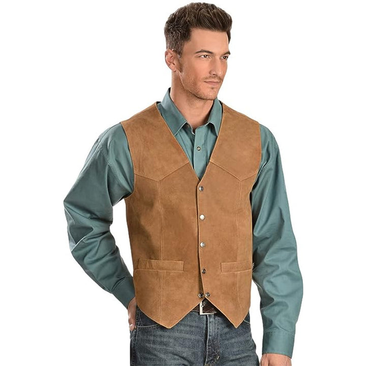 Men's Elegant Suede Vest with Practical Pockets and Classic Cut Lisslune