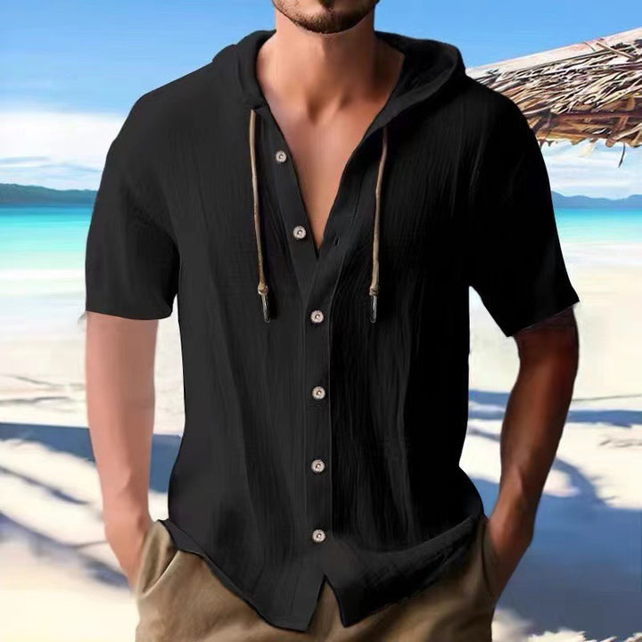 Men's casual short-sleeve shirt with hood Lisslune