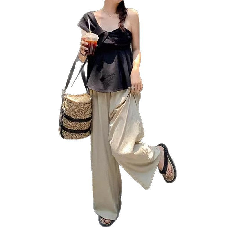 Women's Off-Shoulder Blouse with Fashionable Draping and Knotted Detail