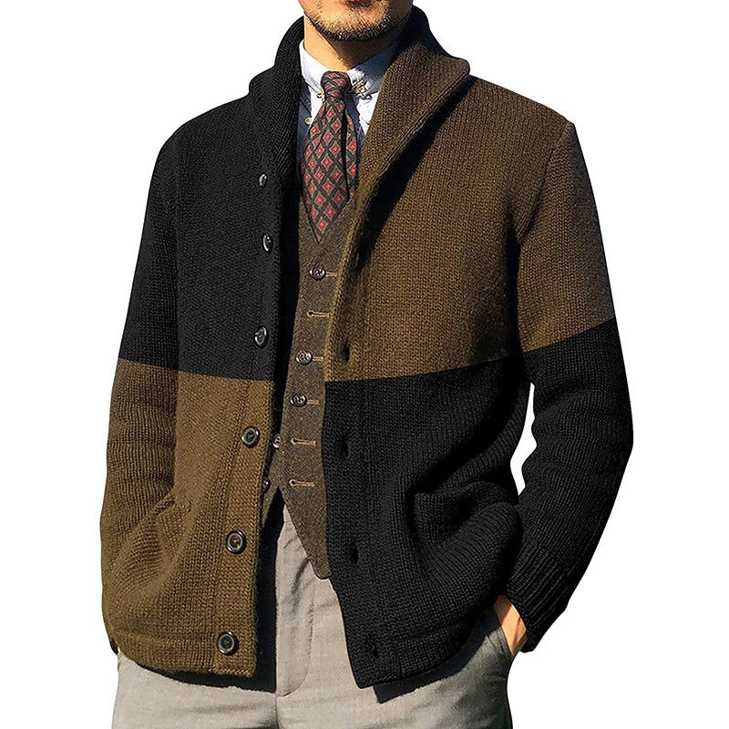Men's Cardigan with Fashionable Color Block Design Lisslune
