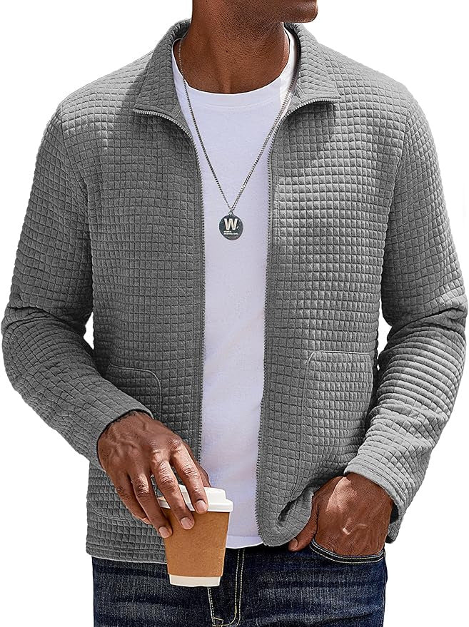 Men's casual cardigan with practical insert pockets and stylish waffle pattern Lisslune