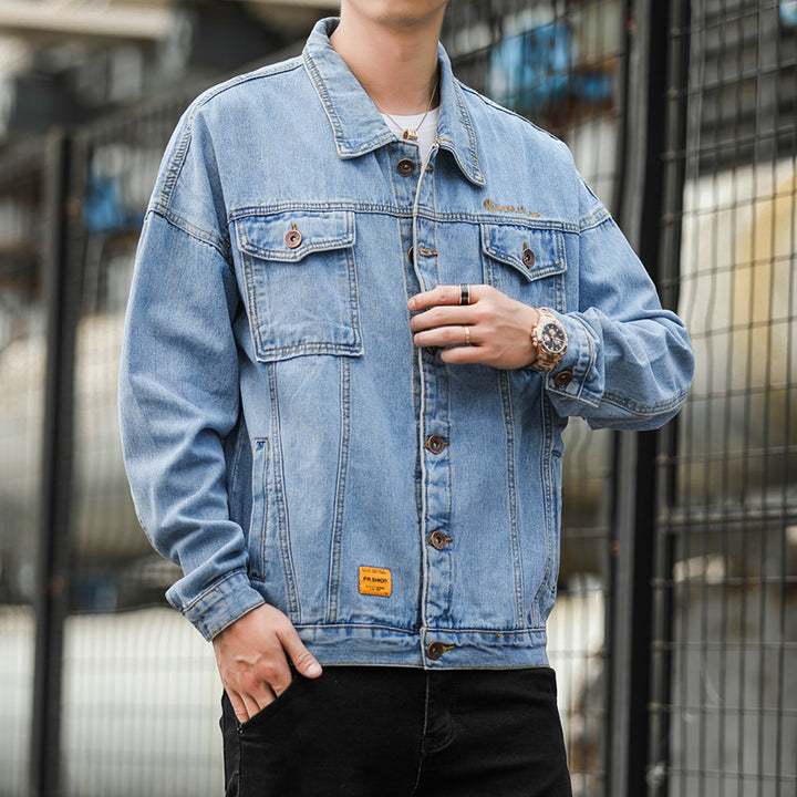 Men's denim jacket in a casual style with functional flap pockets and sturdy design Lisslune