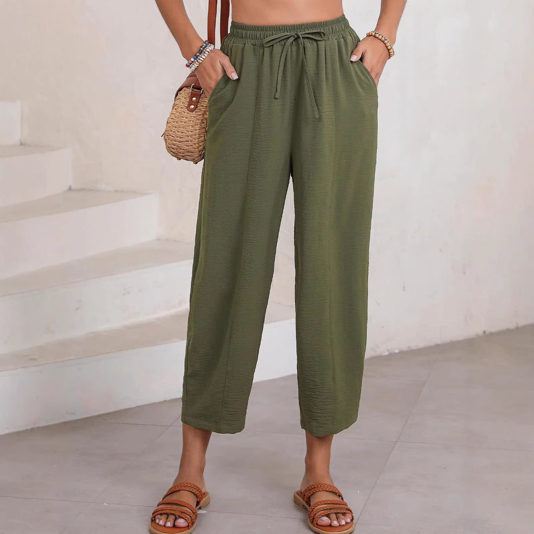 Damen Bequeme, weit geschnittene Sommerhose mit elastischem Bund und seitlichen Taschen Lisslune