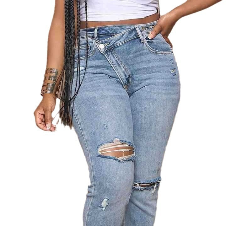 Women's High-Waist Boyfriend Jeans with Frayed Hem and Casual Used Look Lisslune