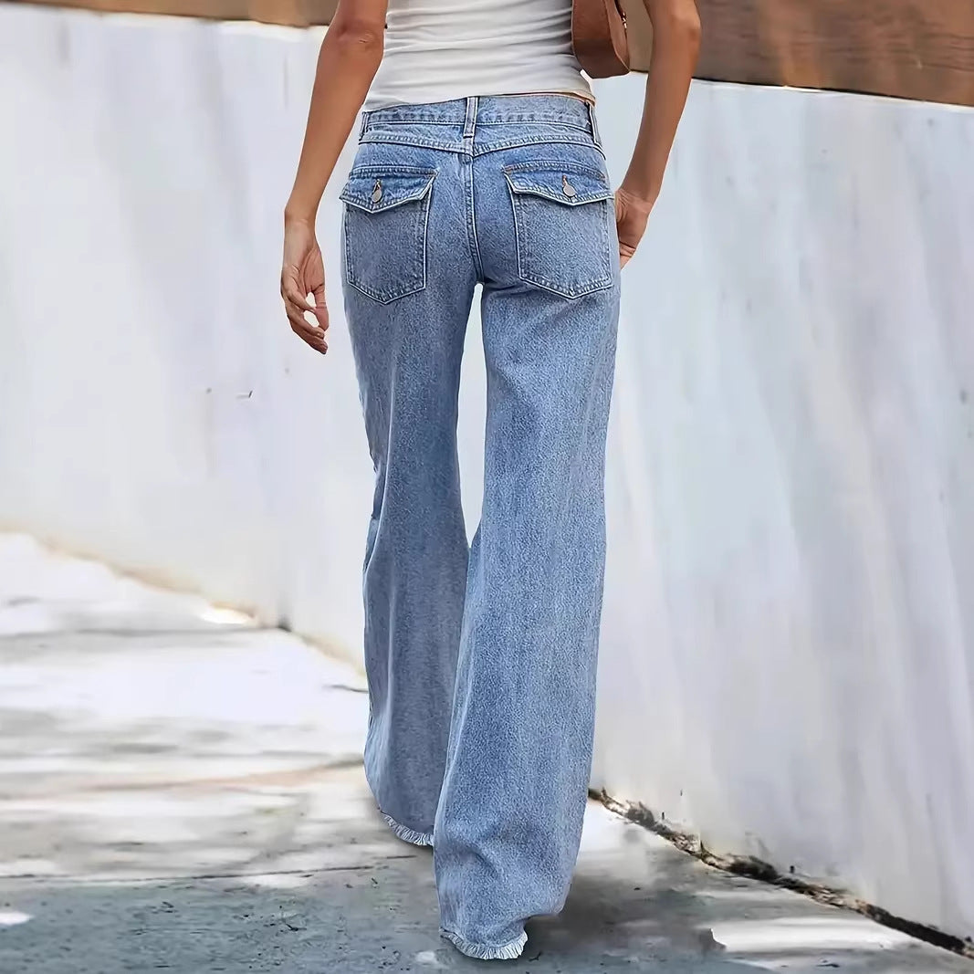 Women's wide-cut jeans with frayed hem Lisslune