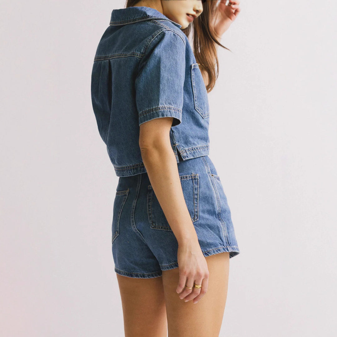 Women's casual denim short jacket set with matching skirt Lisslune