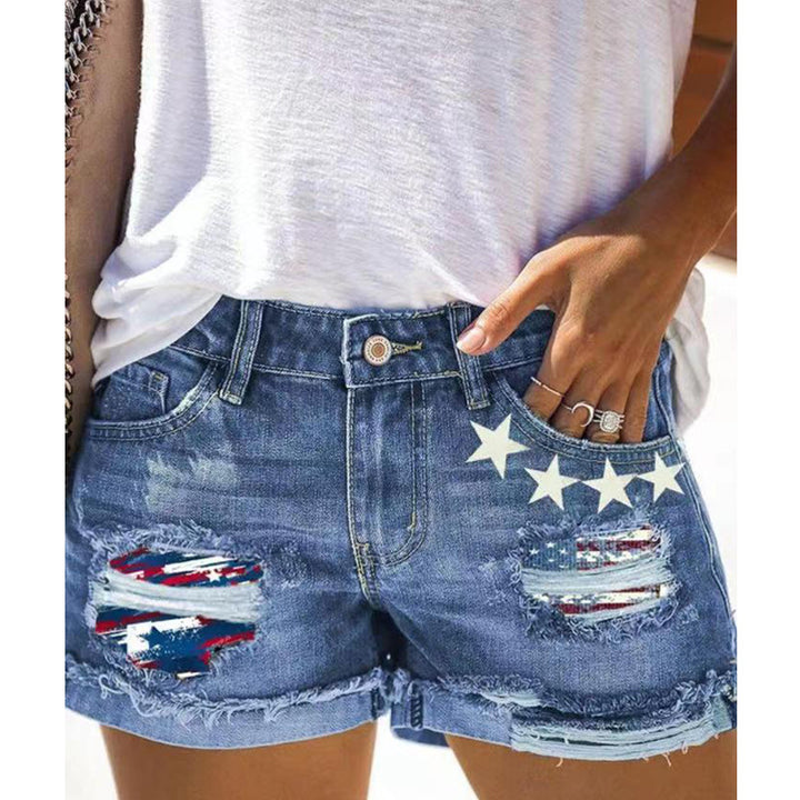 Ladies Fashion Destroyed Denim Shorts with Creative Patches Lisslune