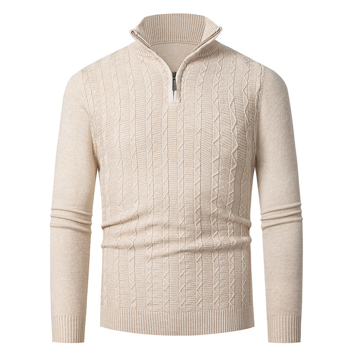 Men's knit sweater with high collar and fine cable design Lisslune