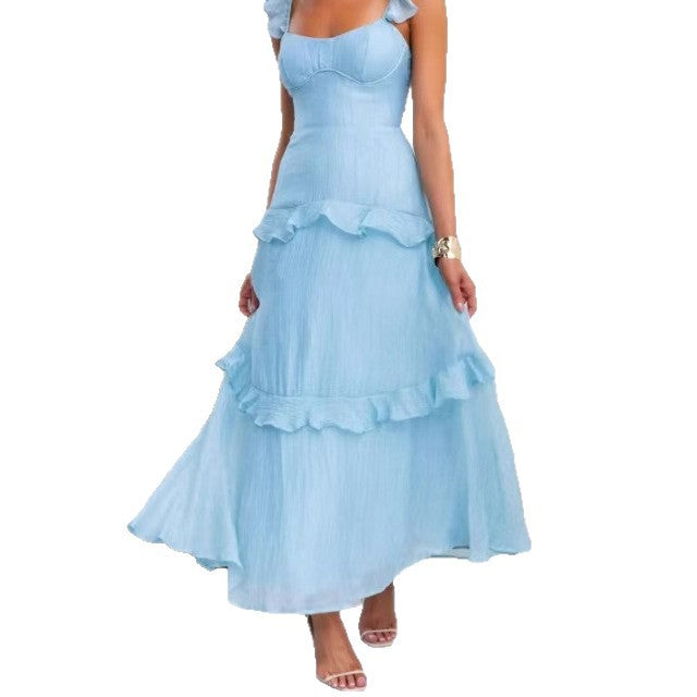 Women's maxi dress with ruffle details and fitted silhouette Lune London