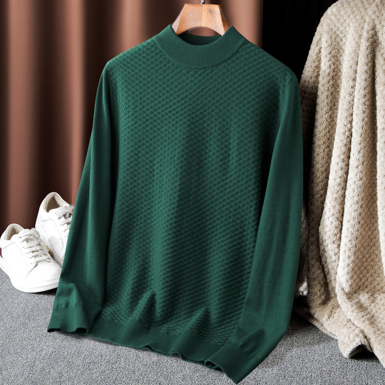 Men's Fine Knit Pullover with High Collar and Textured Surface Lisslune