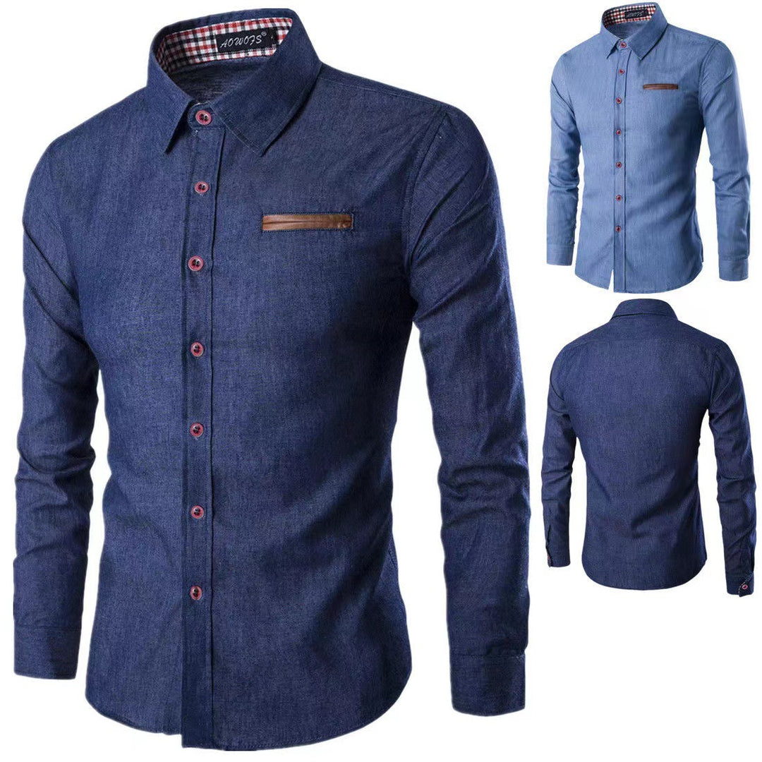 Men's classic denim shirt with contrasting accents Lisslune