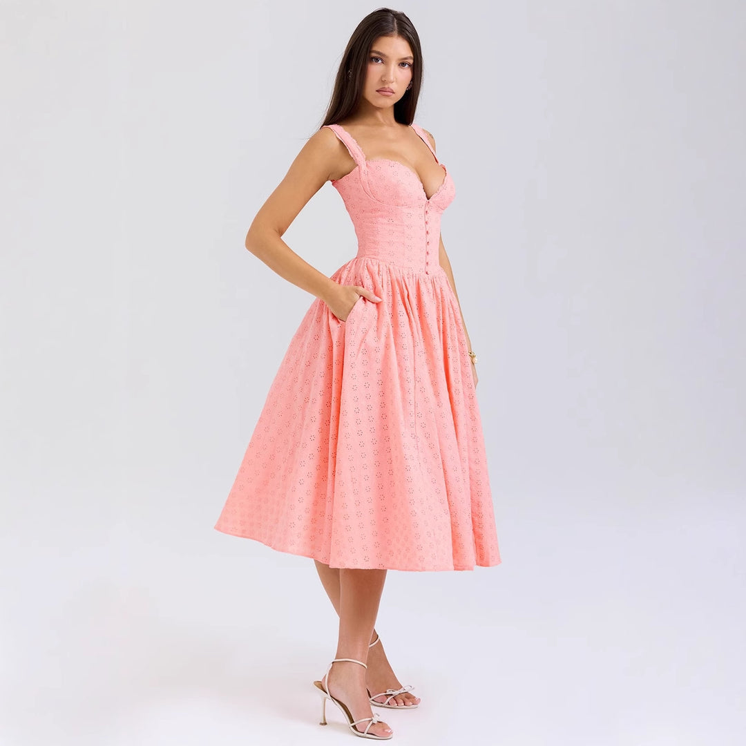Women's A-line dress with peplum and lace appliqués Lisslune