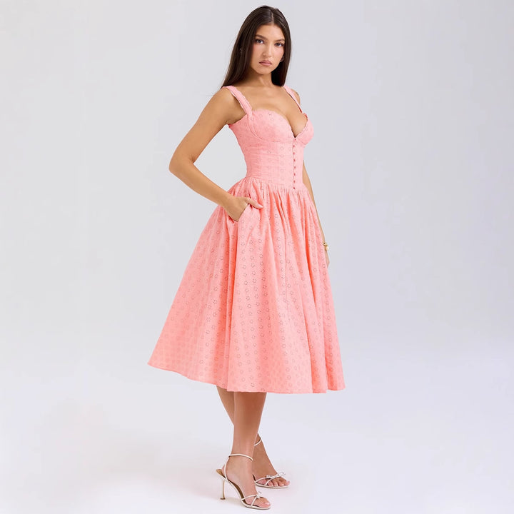 Women's A-line dress with peplum and lace appliqués Lisslune