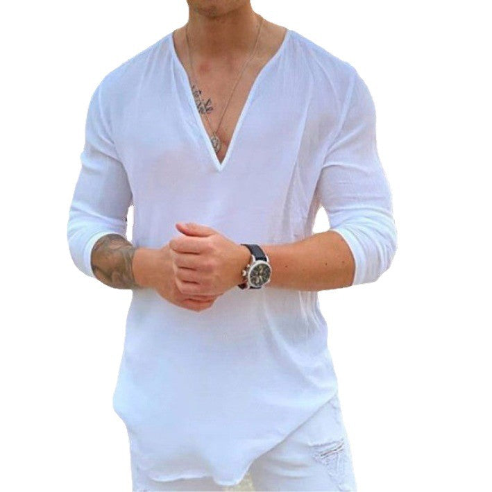 Men's long sleeve shirt with modern V-neck and elegant fit Lisslune