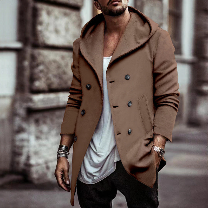 Men's hooded coat with stylish double chin closure and side pockets Lisslune