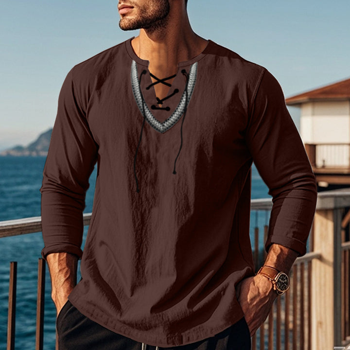 Men's Long Sleeve Shirt with Creative Lacing Design Lisslune