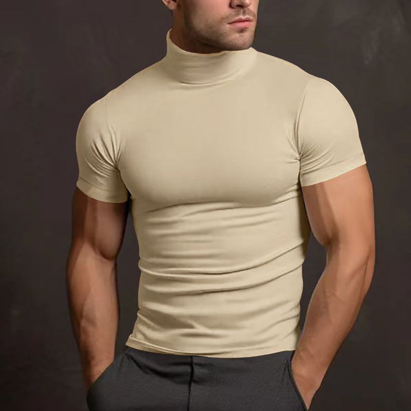 Men's elegant short-sleeve T-shirt with high collar and slim fit Lisslune