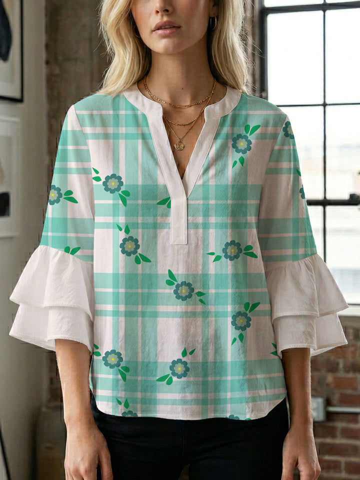 Women's blouse with voluminous wing sleeves and intense leaf pattern Lisslune