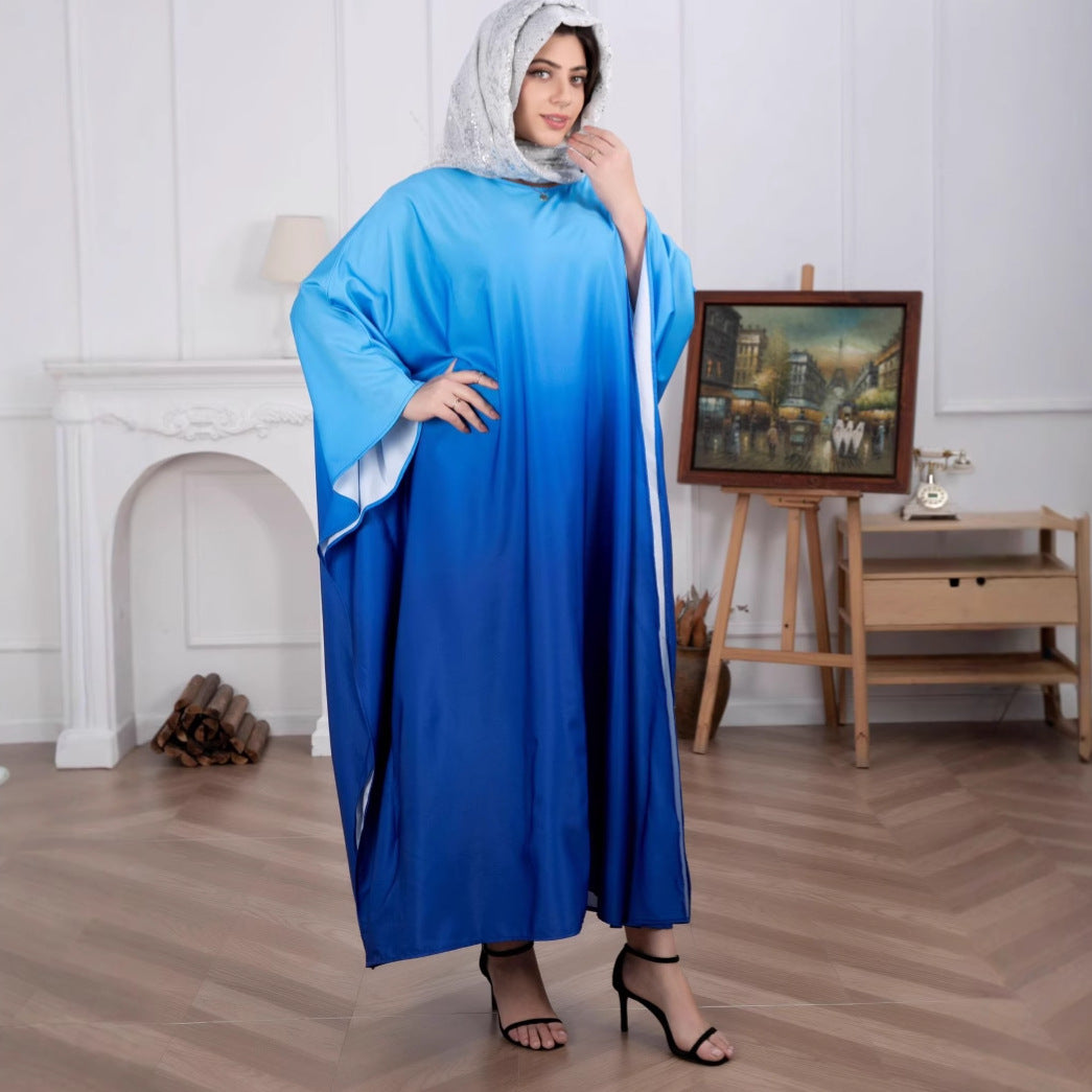 Women's maxi dress with flowing watercolor pattern and wide-cut sleeves Lisslune