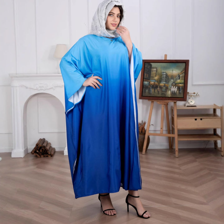 Women's maxi dress with flowing watercolor pattern and wide-cut sleeves Lisslune