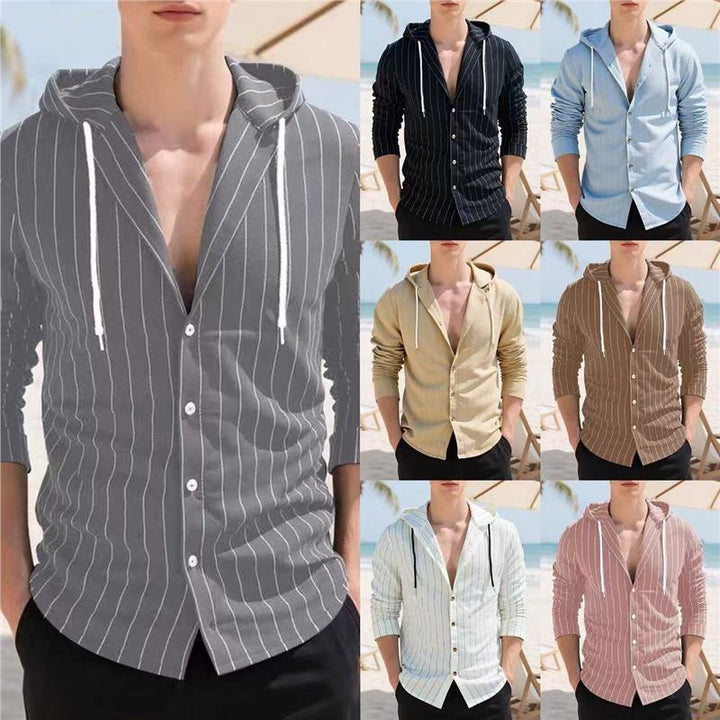 Men's casual knitted shirt with hood and striped pattern Lisslune