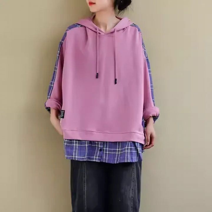 Women's hoodie with casual checkered appliqué and soft inner lining Lisslune