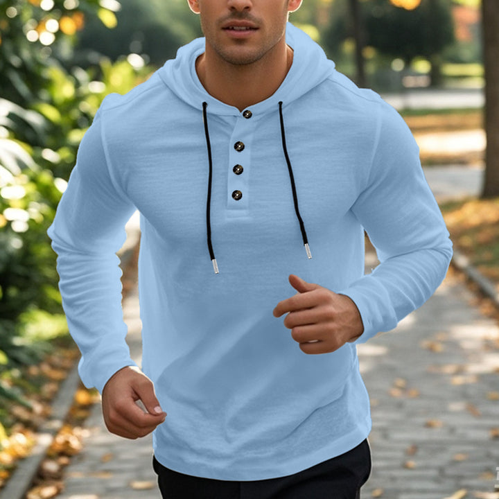 Men's sporty hoodie made of breathable material with button placket Lisslune