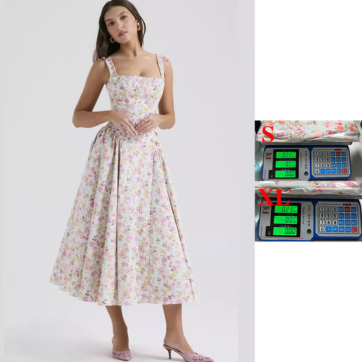 Women’s midi dress with floral pattern and flared skirt Lune London
