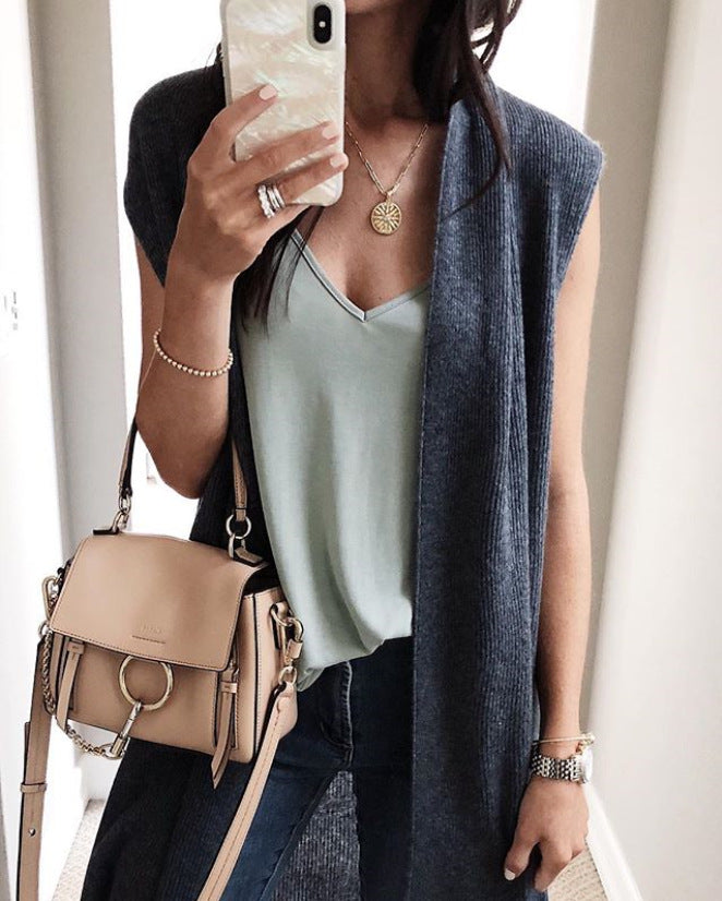 Ladies' Elegant Long Knit Vest in Casual Style