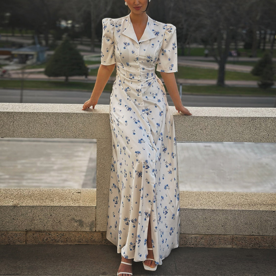 Women's maxi dress with puff sleeve cut