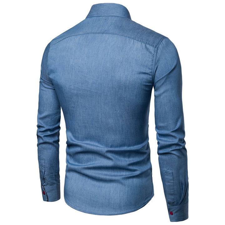Men's classic denim shirt with contrasting accents Lisslune