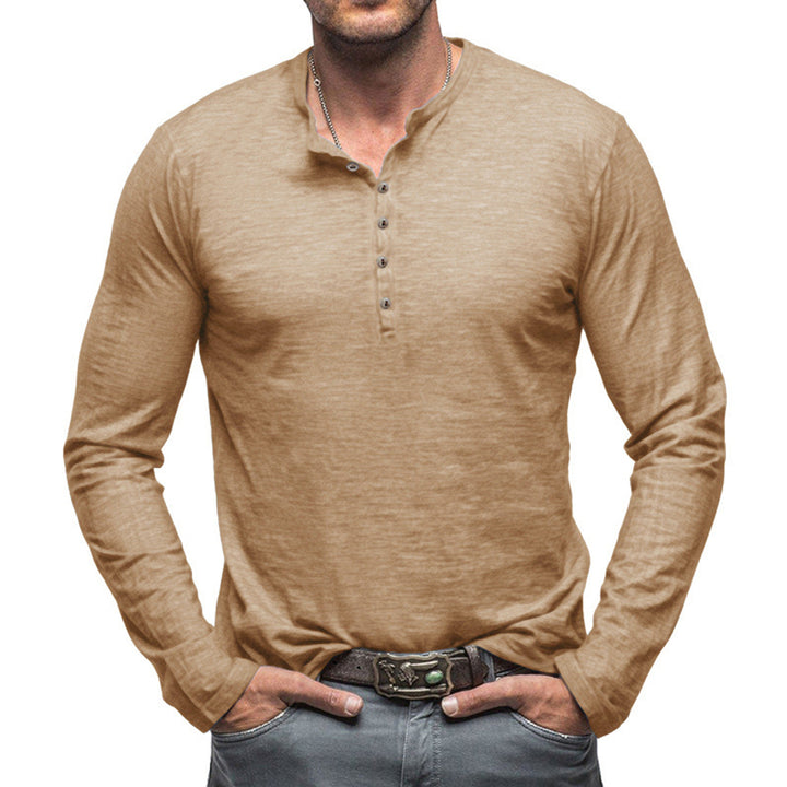 Men's Long Sleeve Henley Shirt with Button Placket and Soft Cotton Blend Lisslune