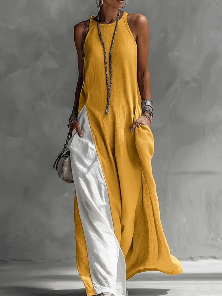 Women Casual Maxi Dress with Asymmetrical Cut and Deep Back Neckline Lisslune