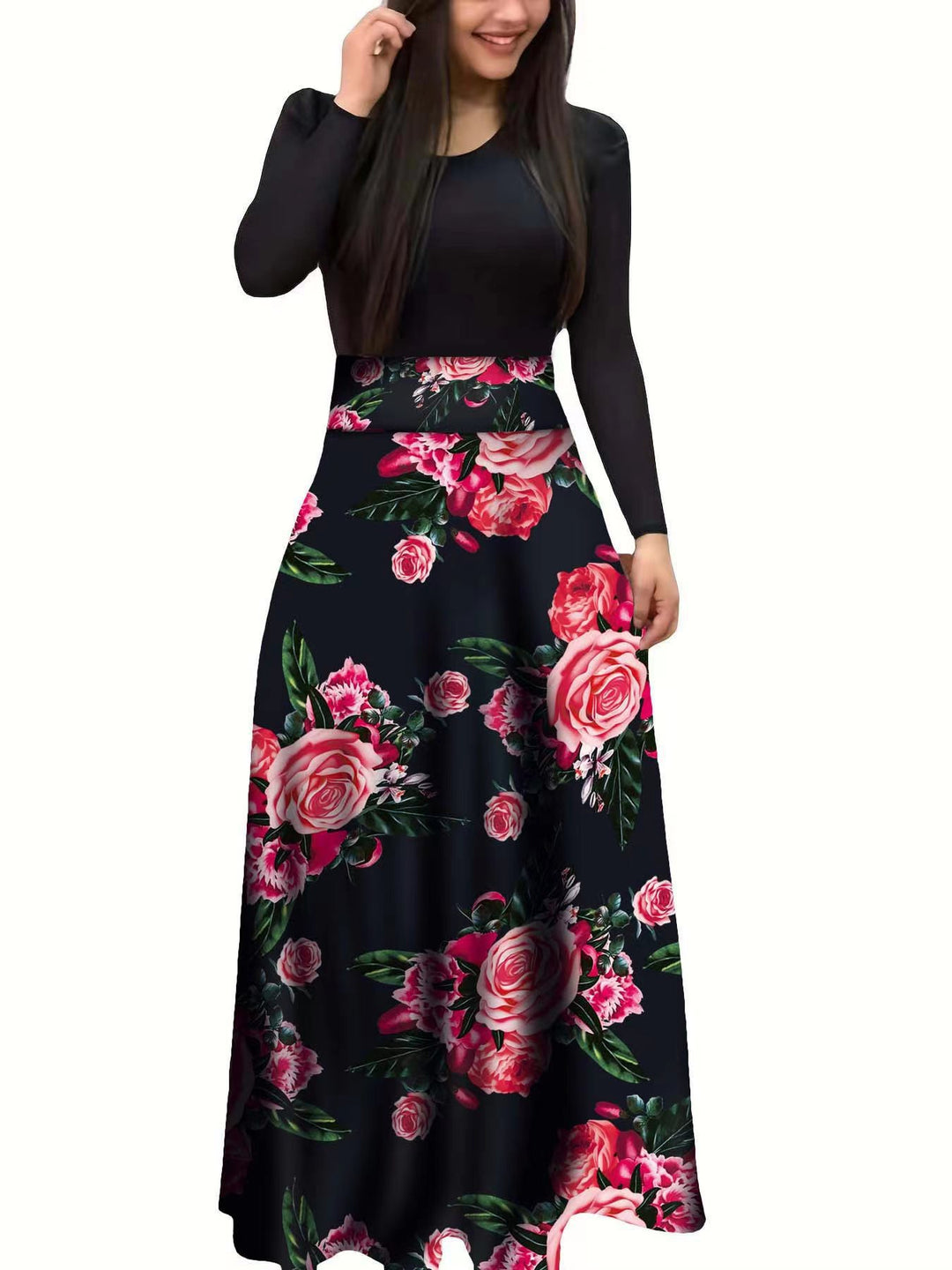 Damen Elegantes Maxikleid mit grafischem Druck und flexiblem Bund Lisslune