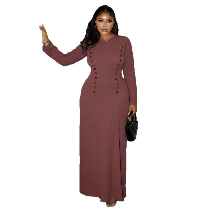 Women's maxi dress with elegant button detail and tailored cut