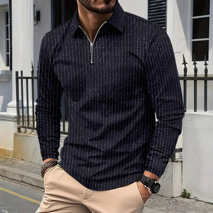 Men's elegant long-sleeve shirt with zipper and fine stripes Lisslune