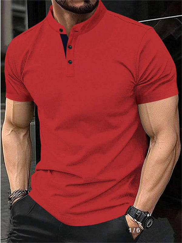 Men's elegant short-sleeve polo shirt with standing collar and button placket Lisslune