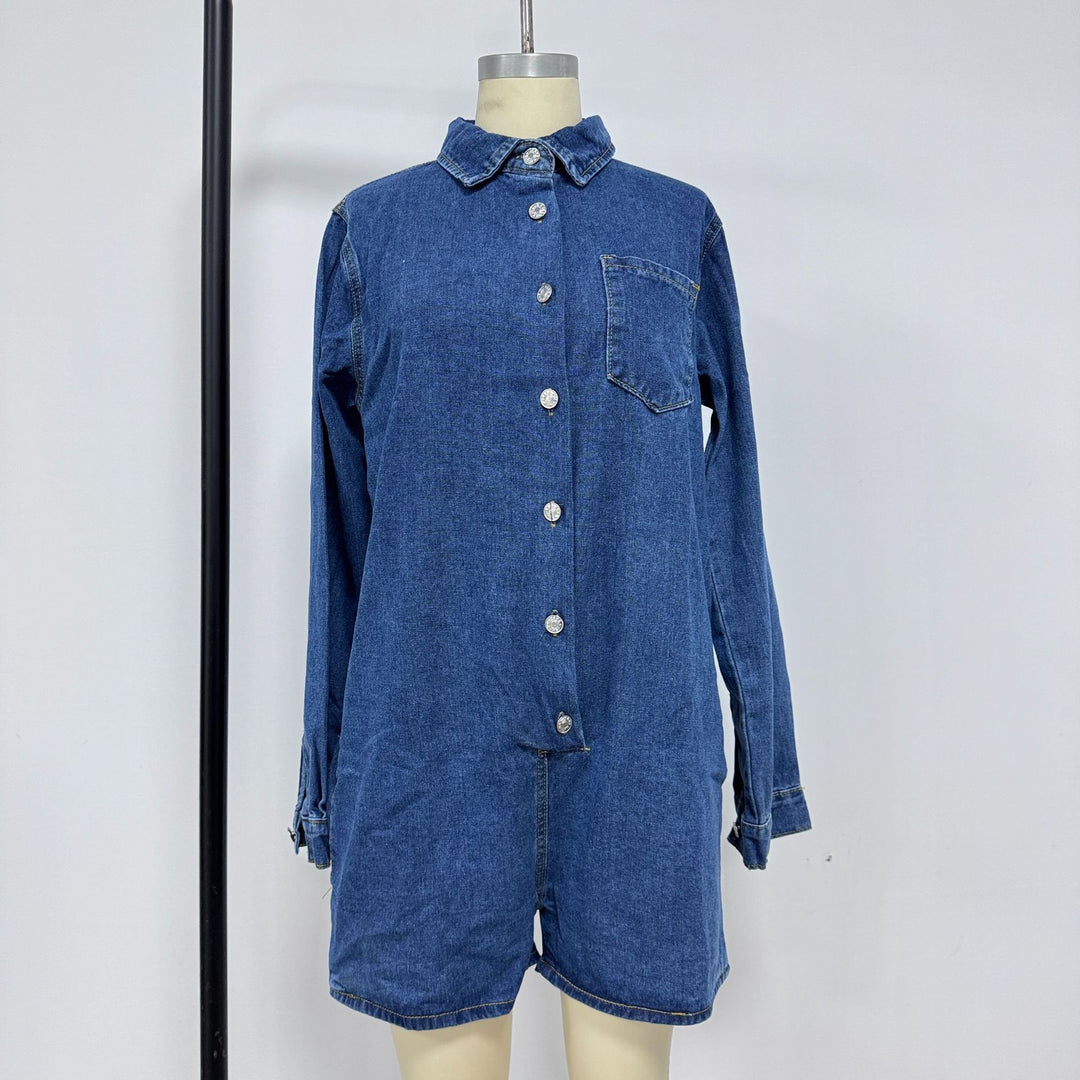 Women's Denim Overall with Short Sleeves and Practical Pockets Lisslune