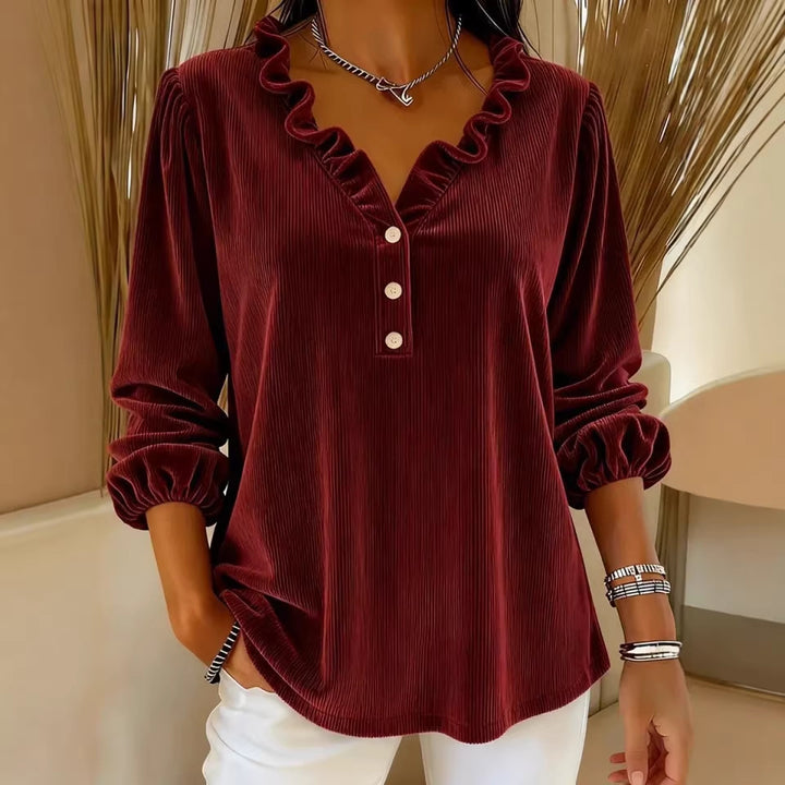 Women's ruffle blouse with button placket and 3/4 sleeves Lisslune