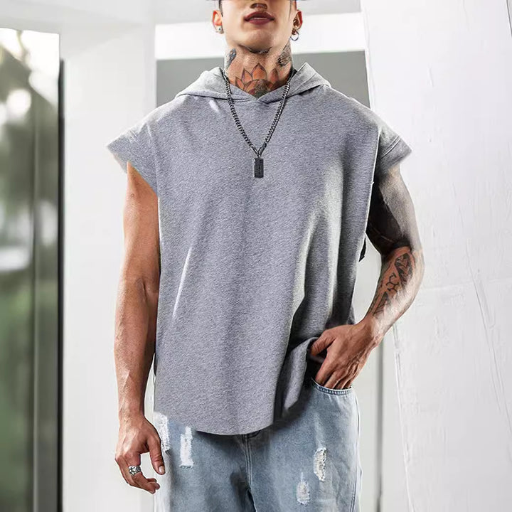 Men's hooded tank top with fashionable cut and practical kangaroo pocket Lisslune