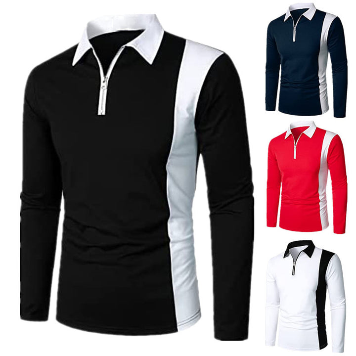 Men's Long Sleeve Polo Shirt with Sporty Zip Design and Modern Color Details Lisslune