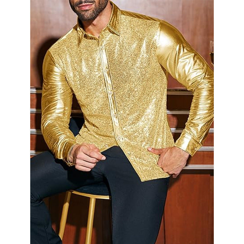 Men's elegant sequined shirt with luxurious flock pattern Lisslune
