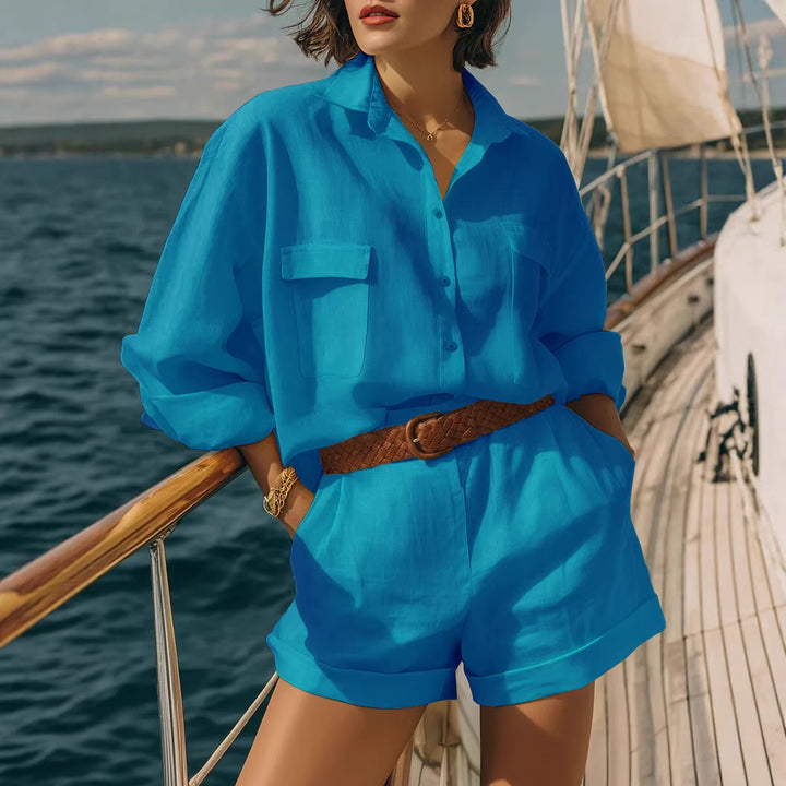 Women's Airy Short Sleeve Shirt and Shorts Set Lisslune