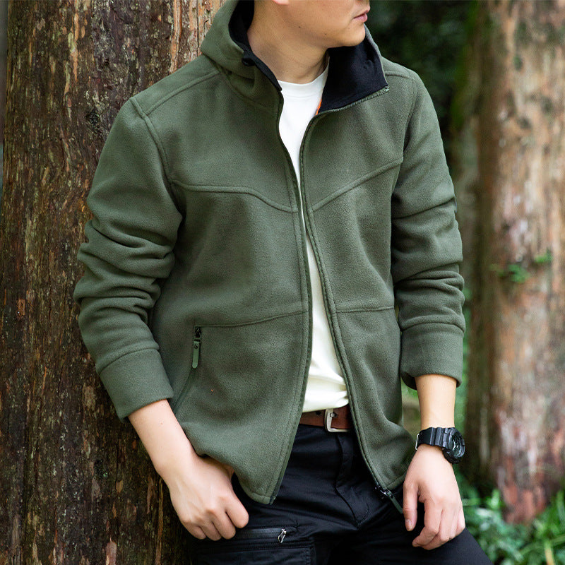 Men's Fleece Jacket with Practical Zipper and Hood Lisslune