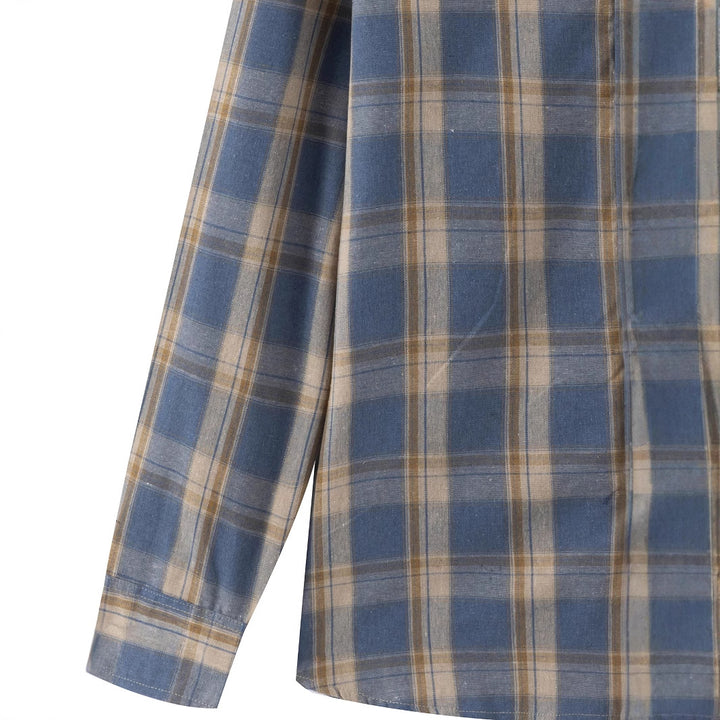 Men's fashionable long-sleeve shirt with checkered pattern and chest pocket Lisslune