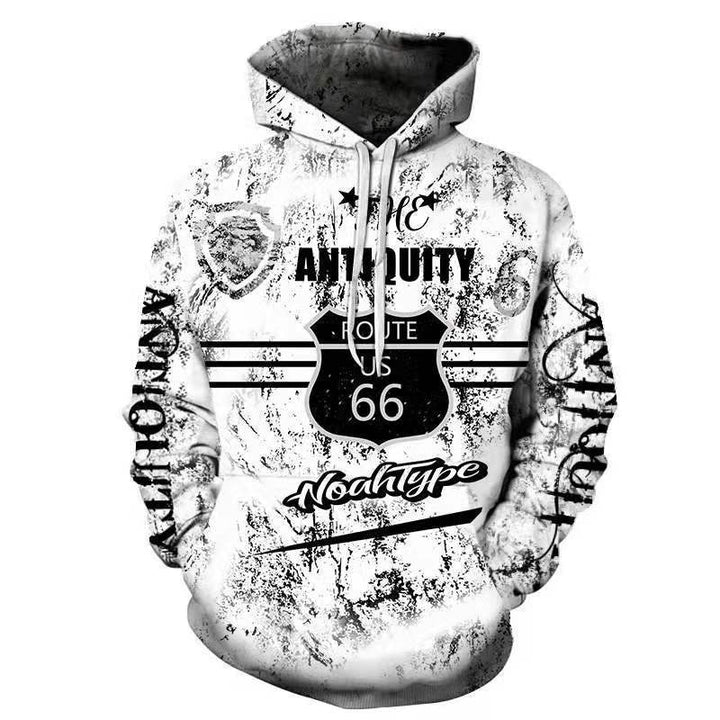 Men's Hoodie with Eye-Catching Route 66 Graphic Design and High-Quality Material Mix Lisslune