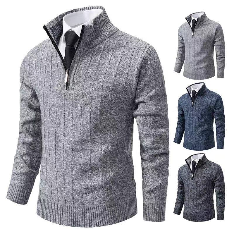 Men's stylish knitted sweater with zipper and high collar Lisslune