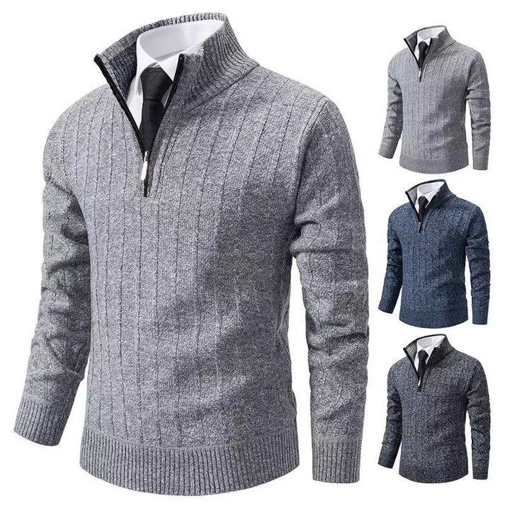 Men's stylish knitted sweater with zipper and high collar Lisslune