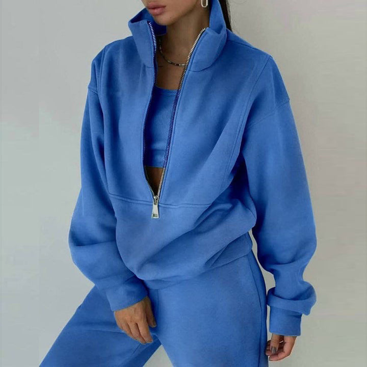 Women's zip hoodie with high collar and casual cut Lisslune